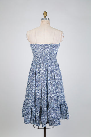 Jupe/robe bleu en coton bio à motif feuillage (S+M)
