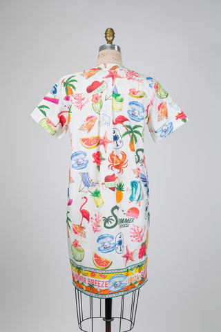 Robe droite beige à imprimé tropical (4-8-10)