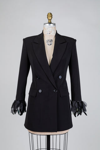 Blazer noir à poignets pétales amovibles (2-16-18)