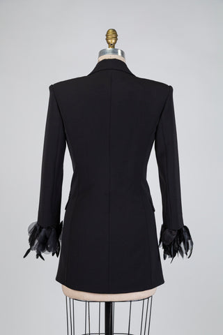 Blazer noir à poignets pétales amovibles (2-16-18)