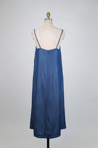 Denim-effect dress with braided straps (4-8-10)