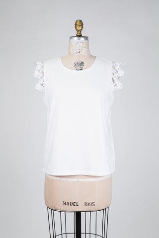 T-shirt blanc manches en dentelle florale (6 à 12)