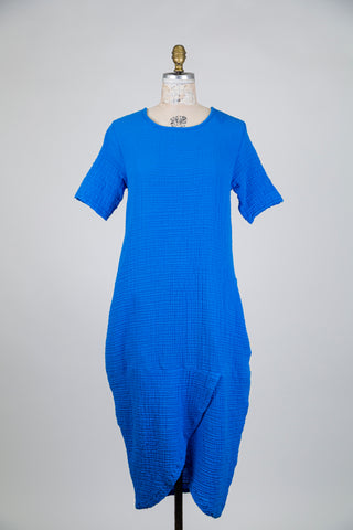 Robe en coton gaufré bleu cobalt (S+)