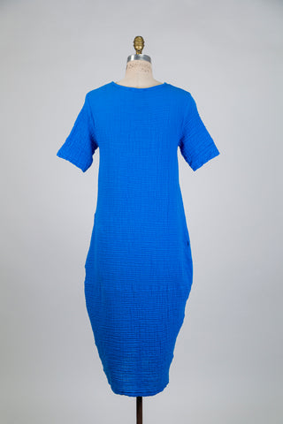 Robe en coton gaufré bleu cobalt (S+)