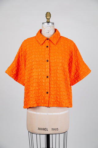 Orange mandarin oversized waffle-knit blouse (S+)