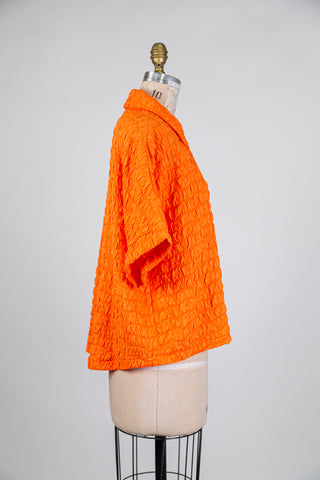 Orange mandarin oversized waffle-knit blouse (S+)