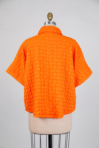 Orange mandarin oversized waffle-knit blouse (S+)