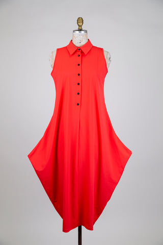 Pop orange balloon dress with shirt collar (S)