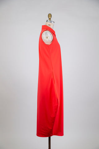 Pop orange balloon dress with shirt collar (S)
