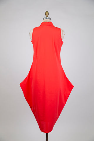 Pop orange balloon dress with shirt collar (S)