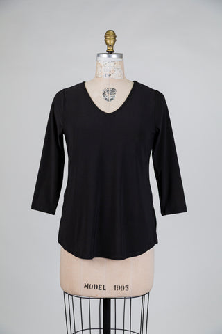 Black V-neck microfiber top (S)