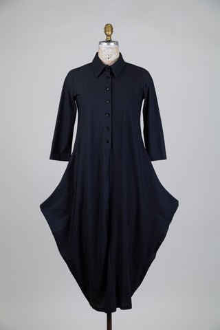 Midnight blue balloon dress with shirt collar (S)