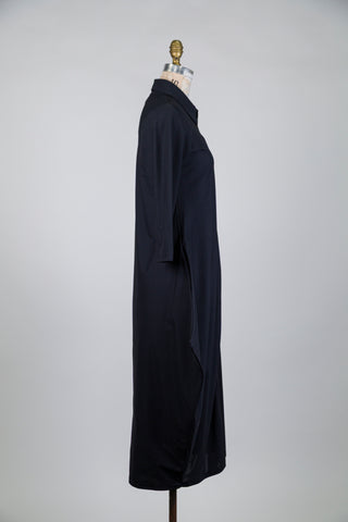 Midnight blue balloon dress with shirt collar (S)