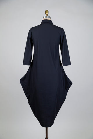 Midnight blue balloon dress with shirt collar (S)