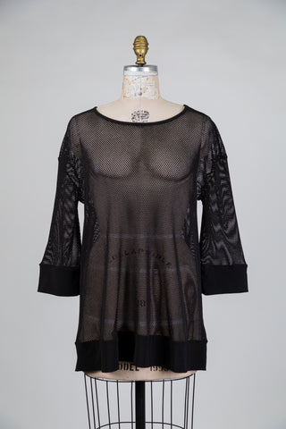 Black mesh top with contrasting hems (S)
