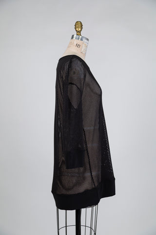 Black mesh top with contrasting hems (S)