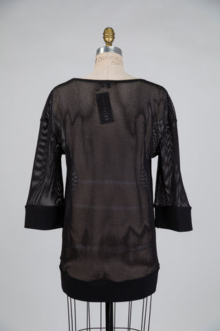 Black mesh top with contrasting hems (S)