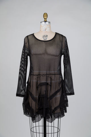 Black ruffled mesh tunic (S)