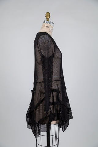 Black ruffled mesh tunic (S)