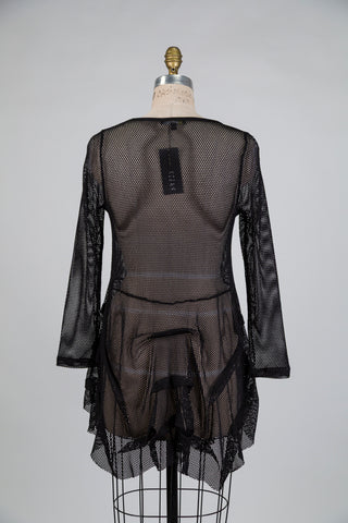 Black ruffled mesh tunic (S)