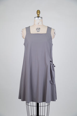 Slate grey tank top dress with modular pocket (L)