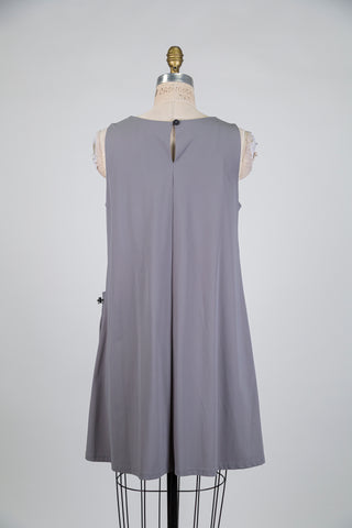 Slate grey tank top dress with modular pocket (L)