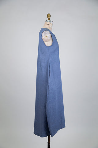 Steel blue techno linen balloon dress (S)