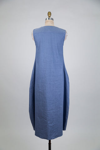 Steel blue techno linen balloon dress (S)