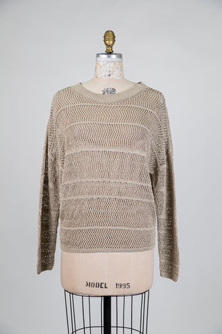 Latte beige openwork knit sweater (OS)