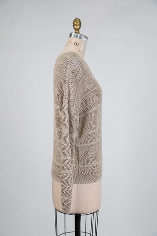 Latte beige openwork knit sweater (OS)