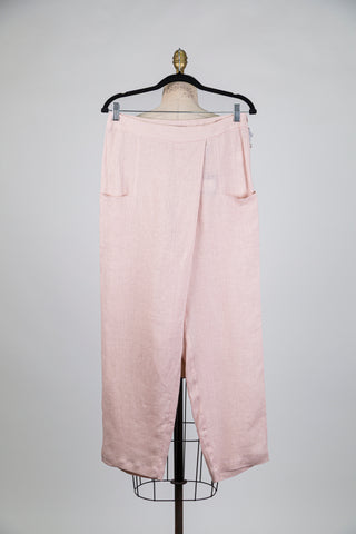Pantalon effet portefeuille en lin rose (S)