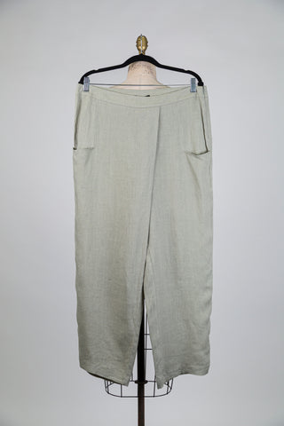 Sage Green Linen Wrap Trousers (L)