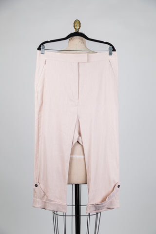 Pantalon sarouel en lin stretch rose poudre (L)