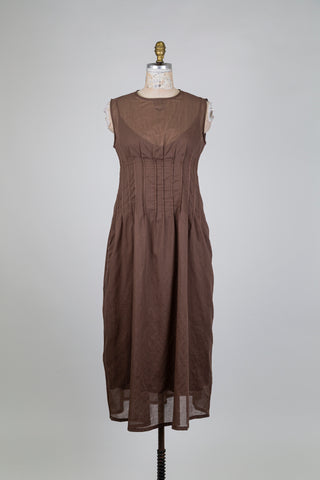 Robe diaphane brune à taille plissée (S)