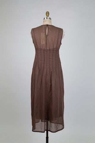 Robe diaphane brune à taille plissée (S)