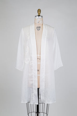Veste kimono blanche à broderie arabesque (S)