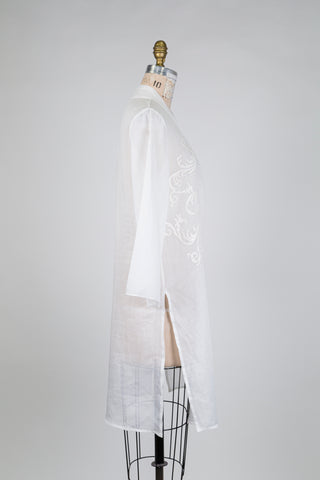 Veste kimono blanche à broderie arabesque (S)