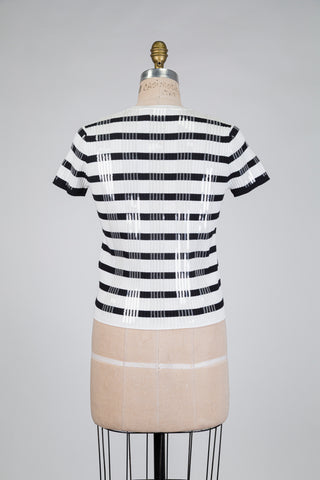 T-shirt scintillant à rayures noir et blanc (S)