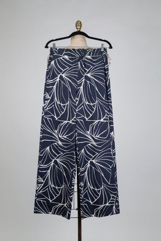 Pantalon marine à feuillage abstrait (S)