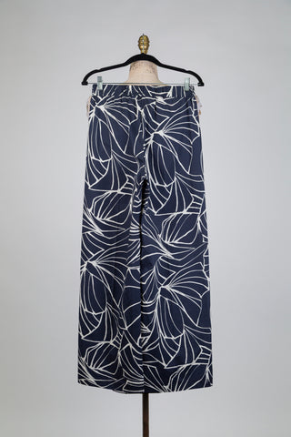 Pantalon marine à feuillage abstrait (S)