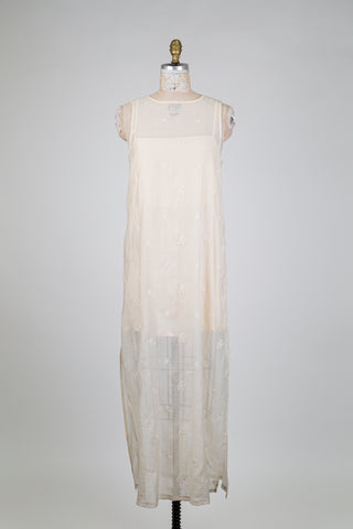 Robe crème en voile brodé floral (S)
