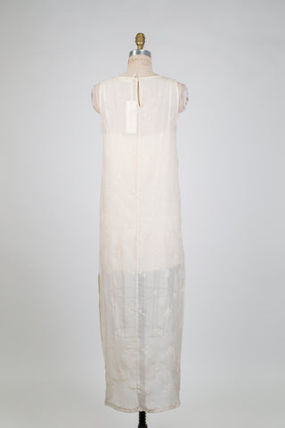 Robe crème en voile brodé floral (S)