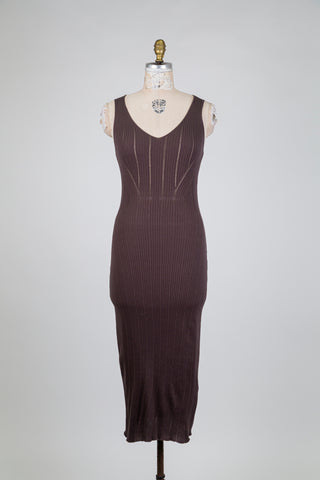 Robe brun espresso côtelée ajustée (S)