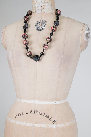 Black stone and floral bubble necklace (OS)