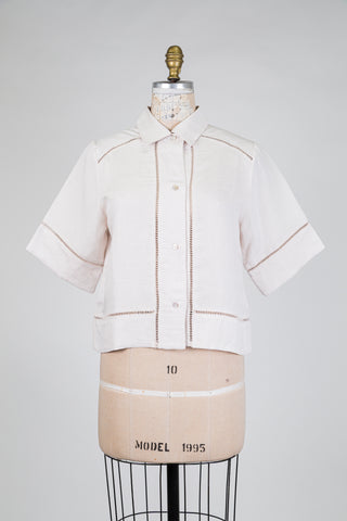 Beige organic cotton openwork blouse (S)