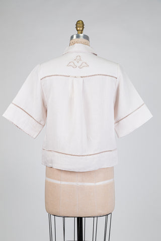 Beige organic cotton openwork blouse (S)