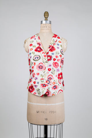 Gilet tailleur blanc à broderie florale (S)