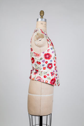 Gilet tailleur blanc à broderie florale (S)