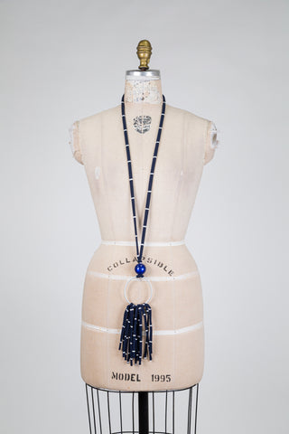 Cobalt blue marine necklace with ring and bead (OS)