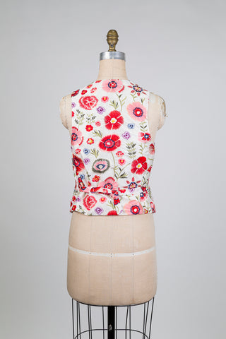 Gilet tailleur blanc à broderie florale (S)